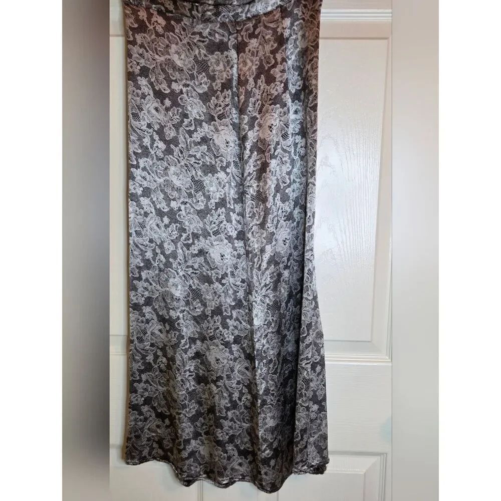Vtg Bleu Cafe 6 Black 90th-s Silver Lace Patern Zipper Maxi Women's Skirt